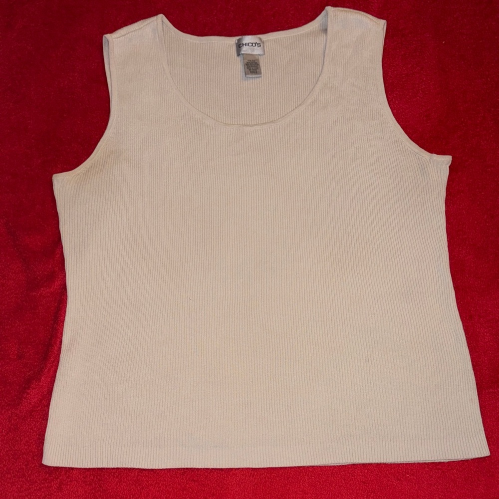 Chico's Cream Ribbed Scoop Neck Tank (57% silk 20% cotton)